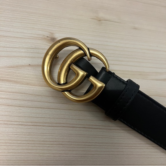 Gucci Black LEATHER BELT WITH DOUBLE G BUCKLE 1" Width Sz 85 - Picture 8 of 10